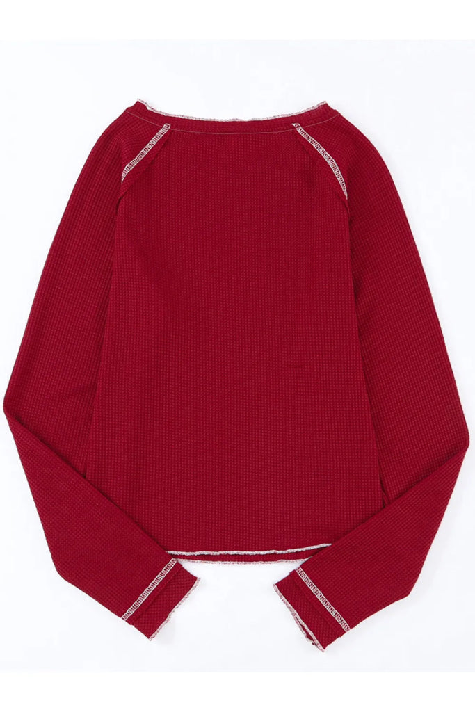 Christmas Tree Sequin Waffle Knit Long Sleeve Sweatshirt - Burgundy by Trendsi from FREYA’S CLOSET