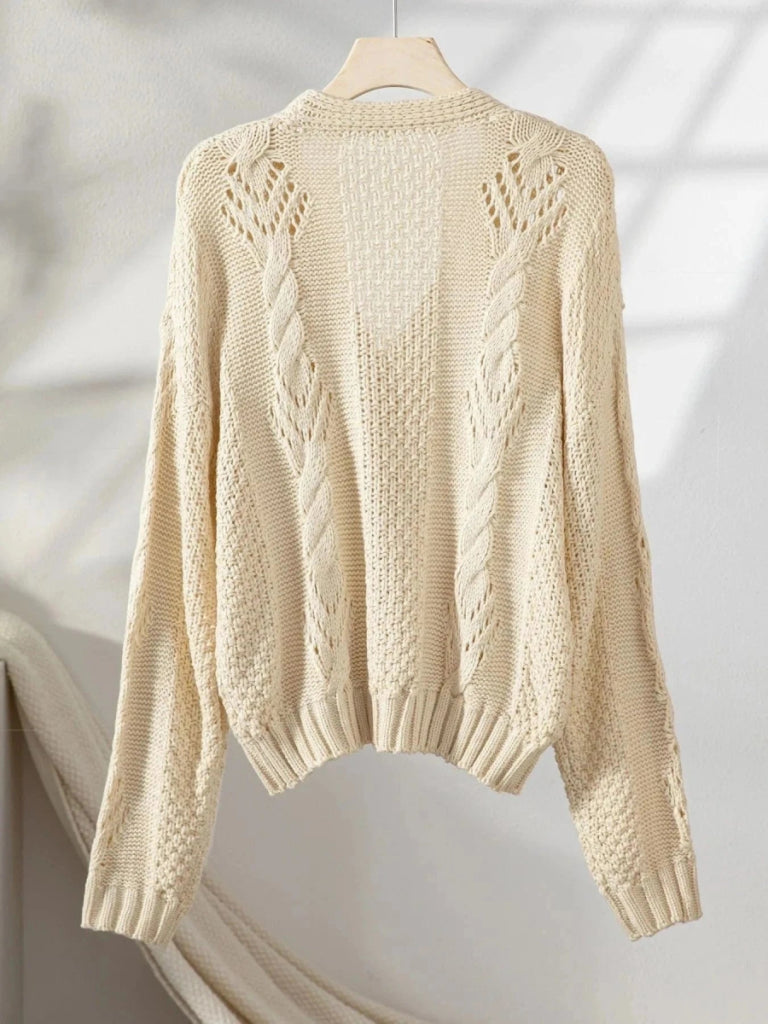Chunky Cropped Button - Up Sweater Cardigan - Beige by Trendsi from FREYA’S CLOSET