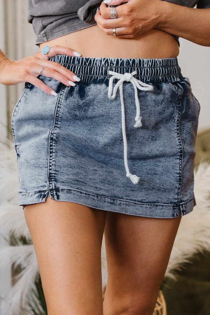 Cielo Drawstring Pocketed Denim Shorts - Dusk Blue by Threaded Pear from FREYA’S CLOSET