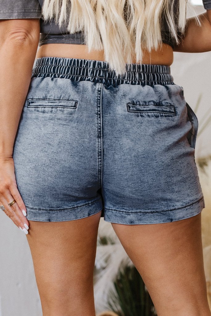 Cielo Drawstring Pocketed Denim Shorts - Dusk Blue by Threaded Pear from FREYA’S CLOSET