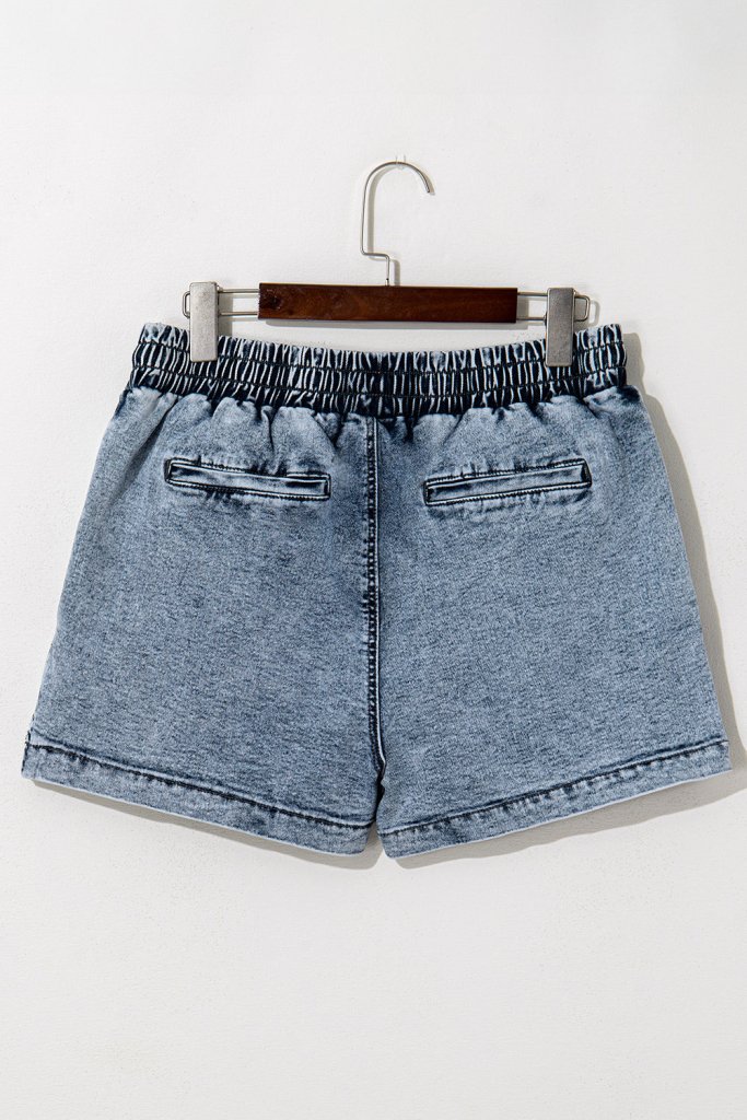 Cielo Drawstring Pocketed Denim Shorts - Dusk Blue by Threaded Pear from FREYA’S CLOSET