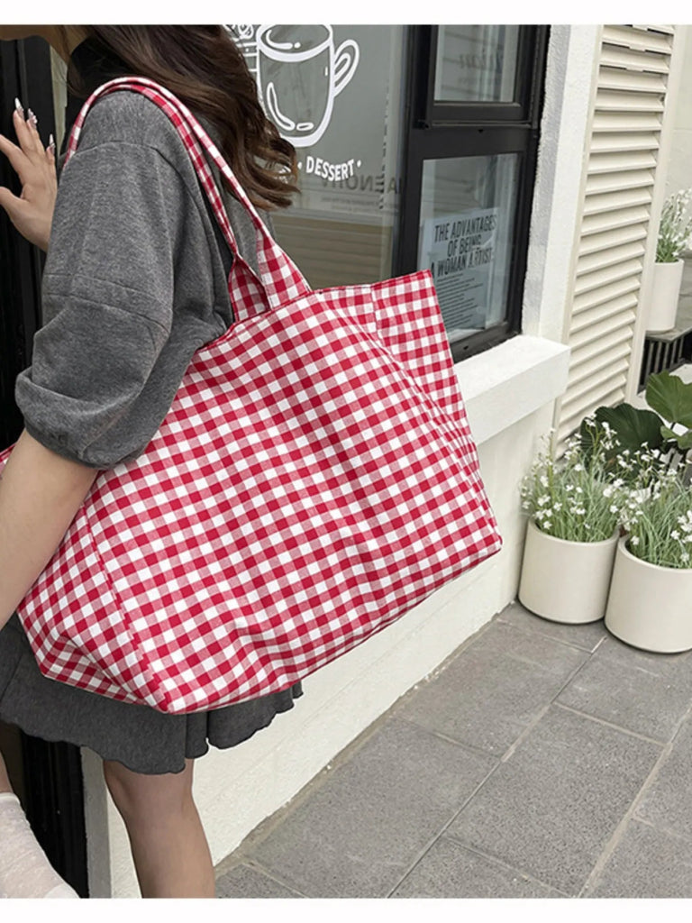 Classic Plaid Tote Bag - Black by Trendsi from FREYA’S CLOSET