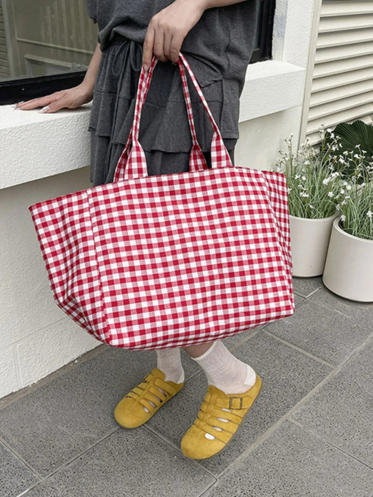 Classic Plaid Tote Bag - Black by Trendsi from FREYA’S CLOSET