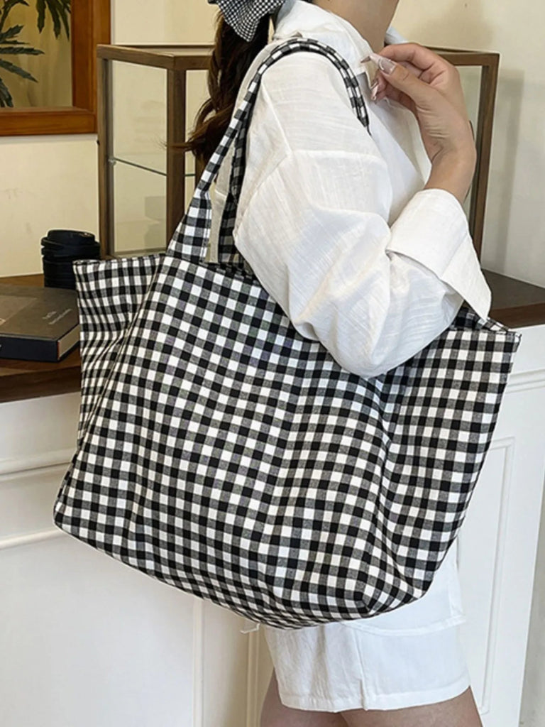 Classic Plaid Tote Bag - Black by Trendsi from FREYA’S CLOSET