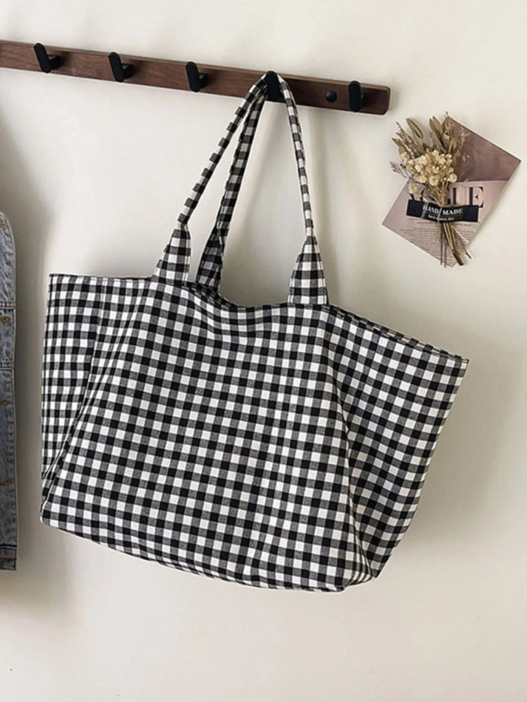 Classic Plaid Tote Bag - Black by Trendsi from FREYA’S CLOSET