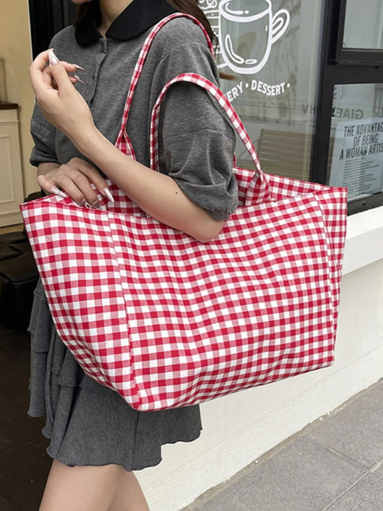 Classic Plaid Tote Bag - Black by Trendsi from FREYA’S CLOSET