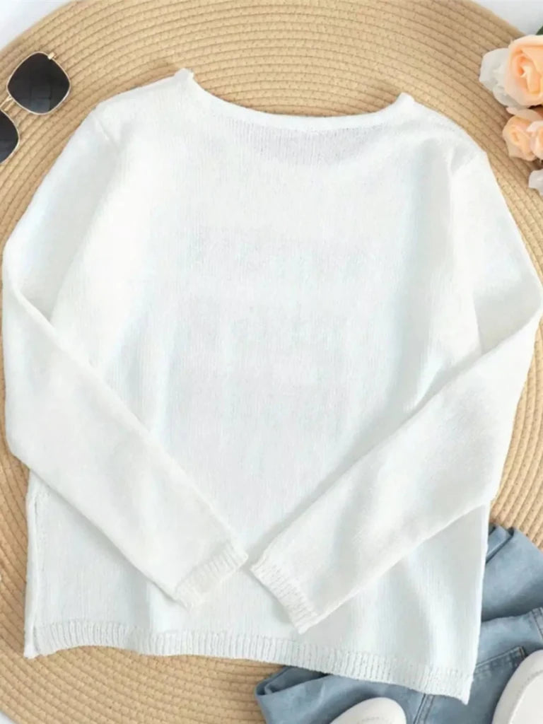 Coffee Beach Letter Side Slit Knit Top - White by Trendsi from FREYA’S CLOSET