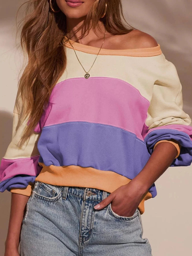 Color Block Drop Shoulder Sweatshirt - Multicolor by Trendsi from FREYA’S CLOSET