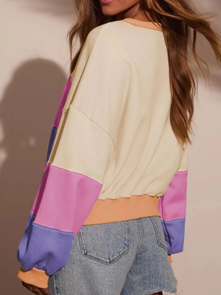 Color Block Drop Shoulder Sweatshirt - Multicolor by Trendsi from FREYA’S CLOSET
