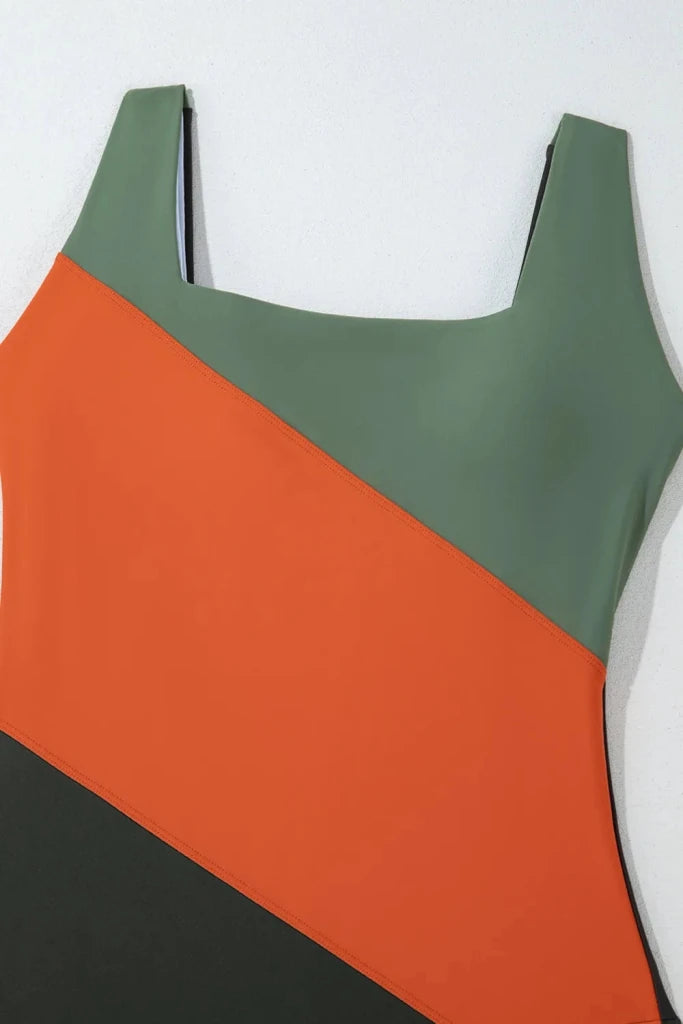 Color Block Padded Square Neck One Piece Swimsuit - Multicolor by Trendsi from FREYA’S CLOSET