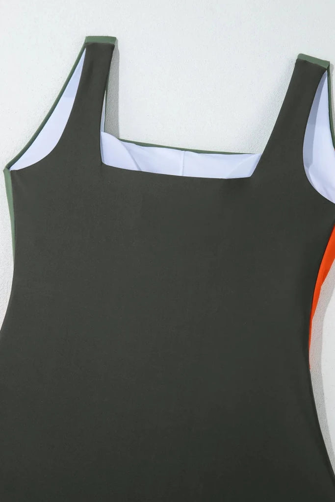 Color Block Padded Square Neck One Piece Swimsuit - Multicolor by Trendsi from FREYA’S CLOSET