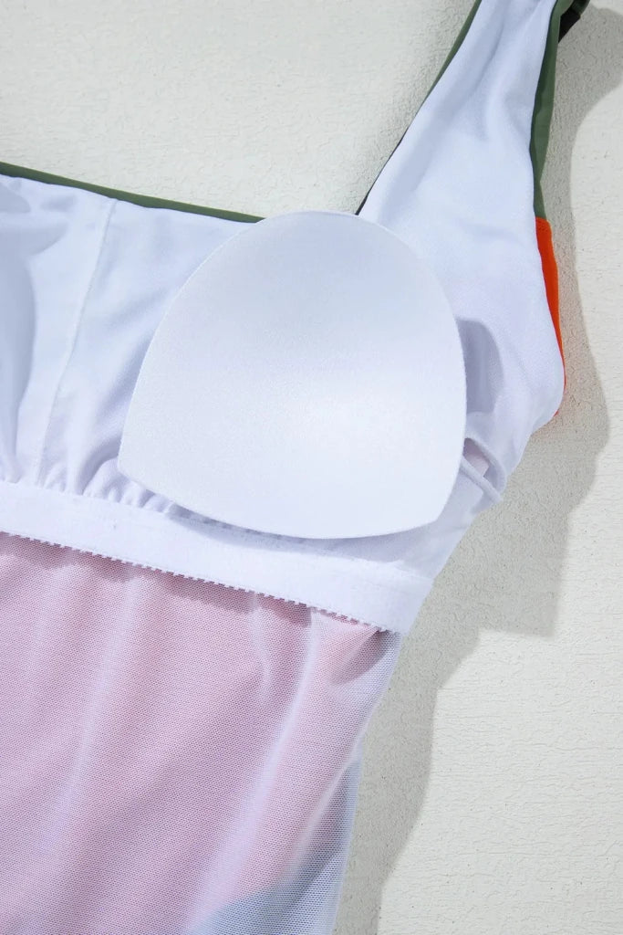 Color Block Padded Square Neck One Piece Swimsuit - Multicolor by Trendsi from FREYA’S CLOSET