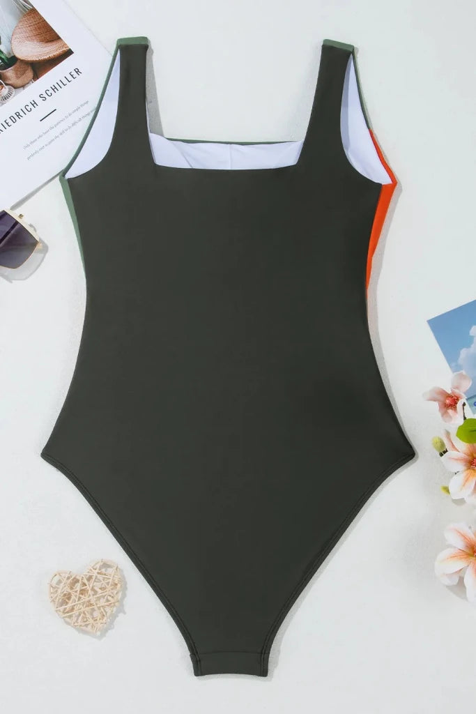 Color Block Padded Square Neck One Piece Swimsuit - Multicolor by Trendsi from FREYA’S CLOSET
