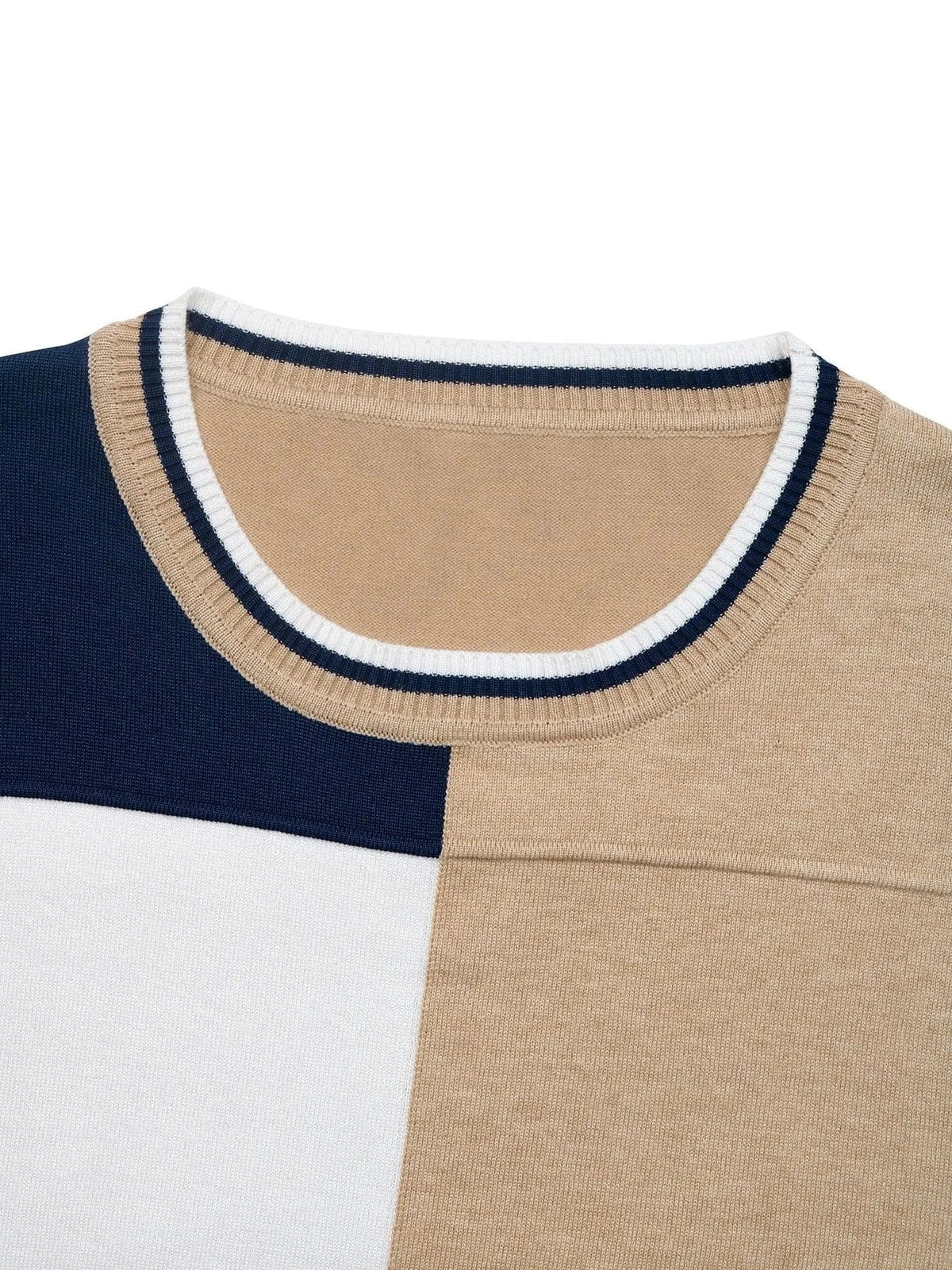 Trendsi Color Block Round Neck Sweater with Ribbed Trim