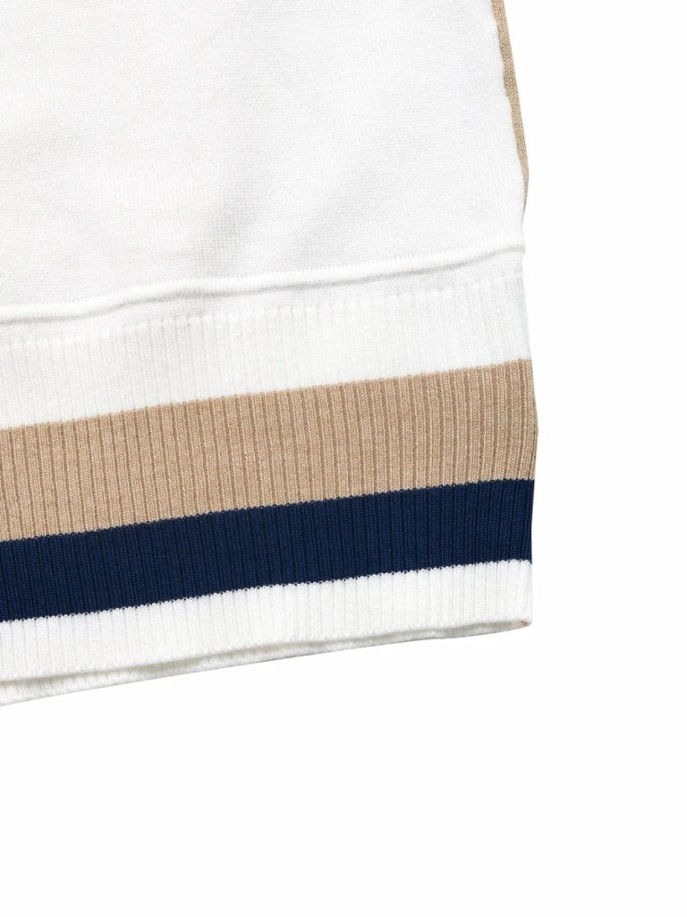 Color Block Round Neck Sweater with Ribbed Trim - Blue White by Trendsi from FREYA’S CLOSET