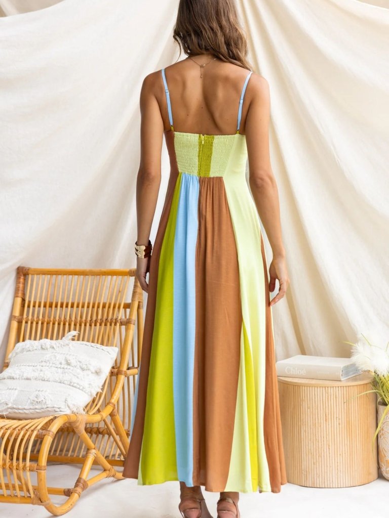 Color Block Spaghetti Strap Maxi Dress - Green by Trendsi from FREYA’S CLOSET