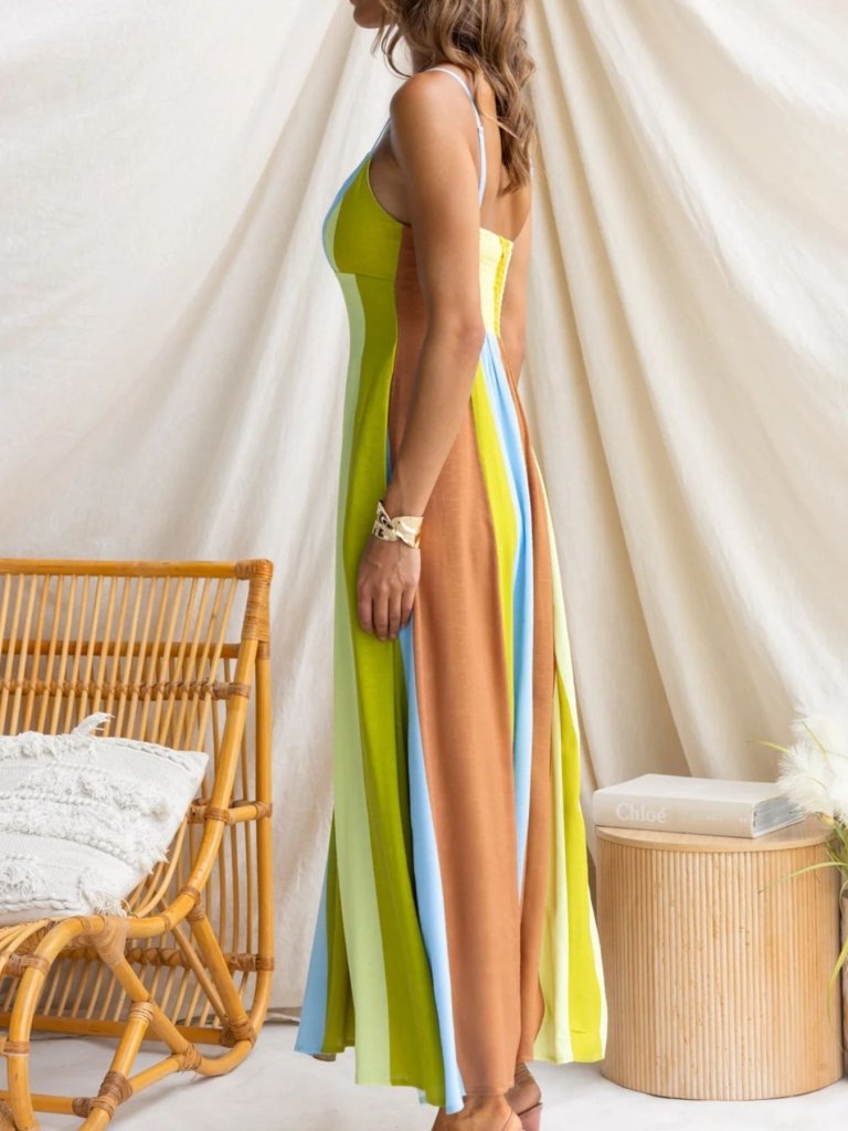 Color Block Spaghetti Strap Maxi Dress - Green by Trendsi from FREYA’S CLOSET