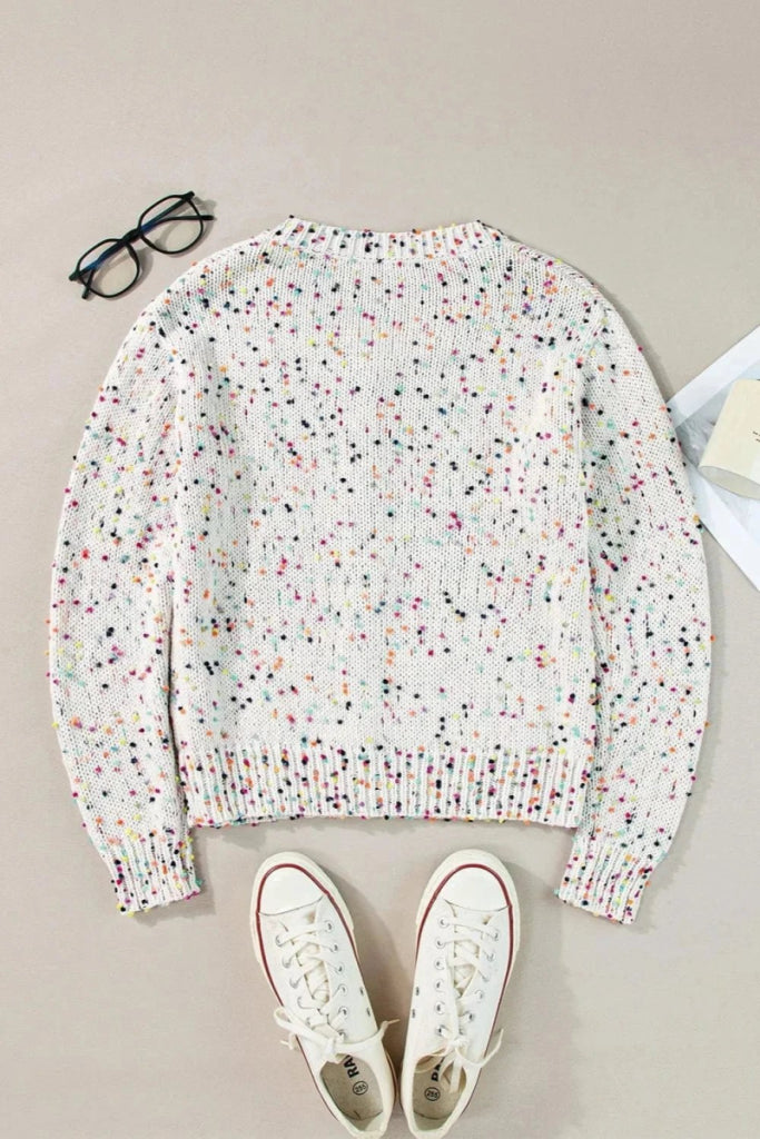 Confetti Button Up Long Sleeve Cardigan – White by Trendsi from FREYA’S CLOSET