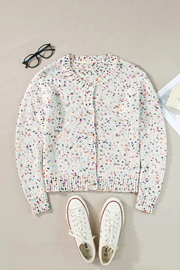 Confetti Button Up Long Sleeve Cardigan - White by Trendsi from FREYA’S CLOSET