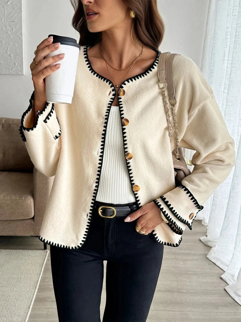 Trendsi Contrast Trim Button Up Jacket
