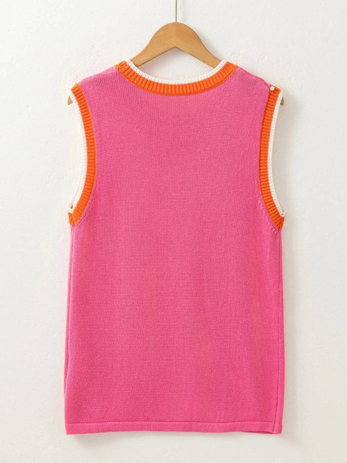 Trendsi Contrast Trim Pearl Detail Sweater Tank Top