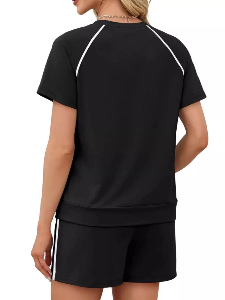 Contrast trim short sleeve T-shirt and shorts set, view 4