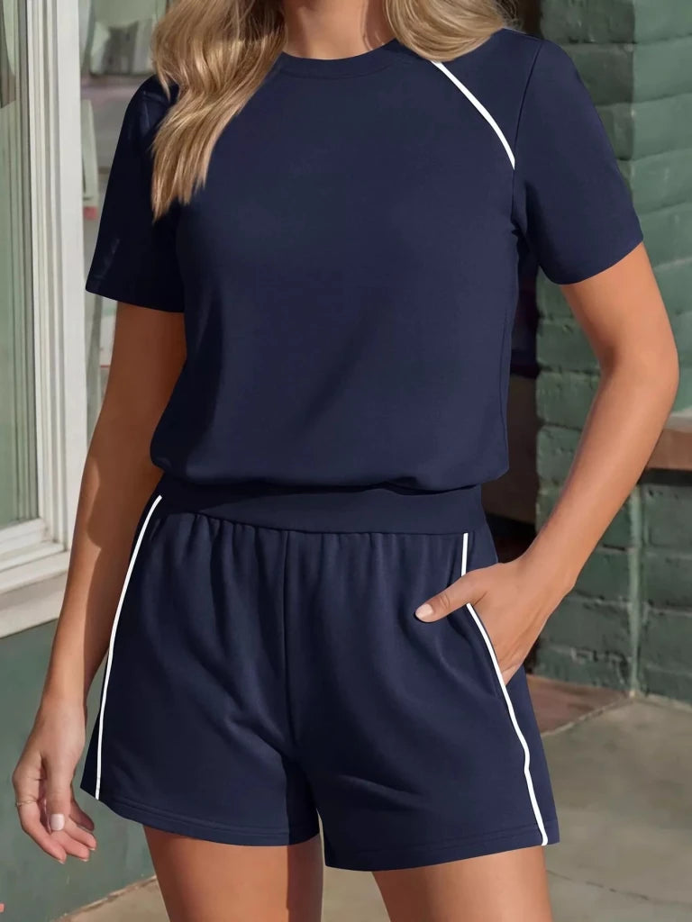Contrast trim short sleeve T-shirt and shorts set, view 21