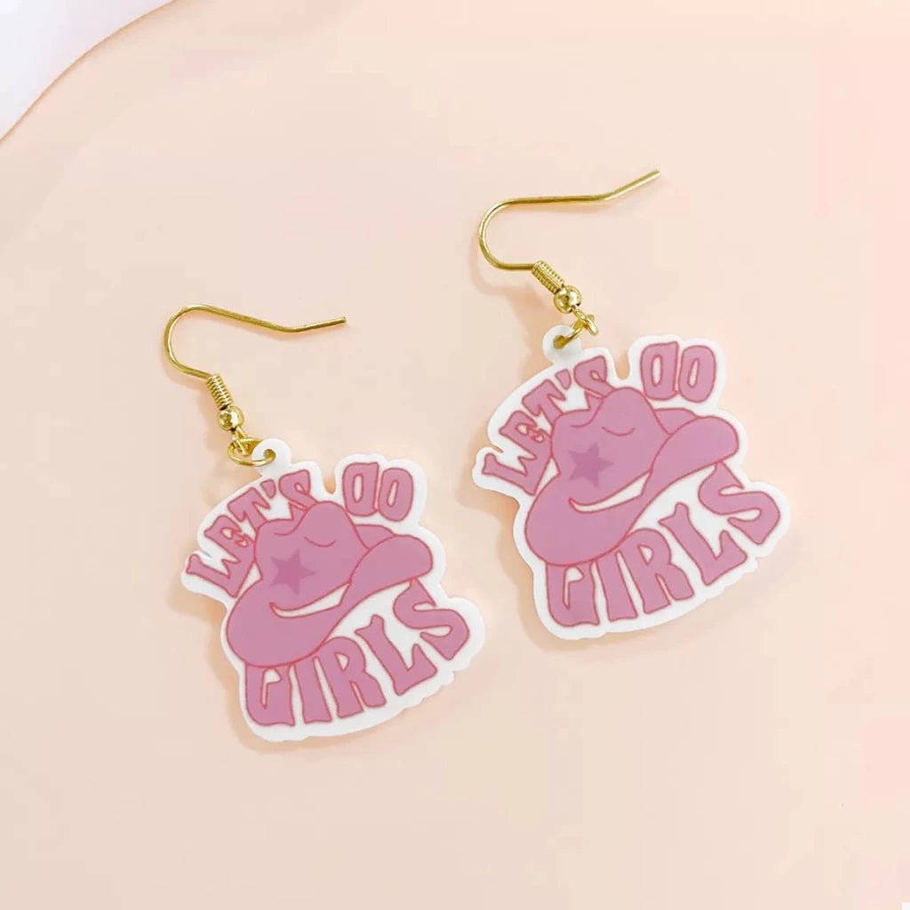 Cowgirl Hat Dangle Earrings - Pink by Trendsi from FREYA’S CLOSET