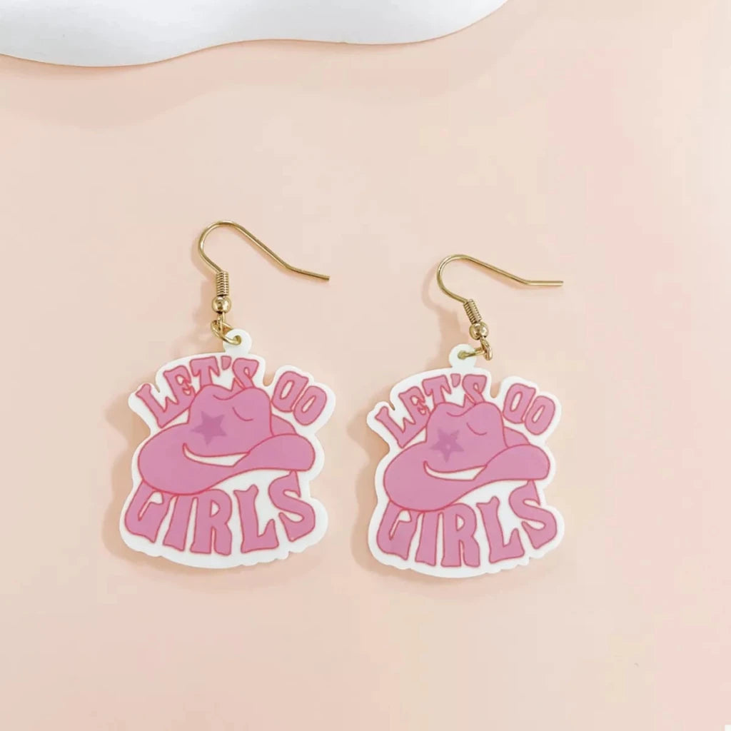 Cowgirl Hat Dangle Earrings - Pink by Trendsi from FREYA’S CLOSET