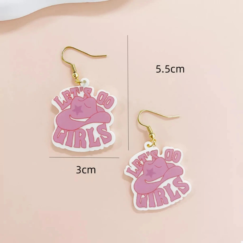 Cowgirl Hat Dangle Earrings - Pink by Trendsi from FREYA’S CLOSET