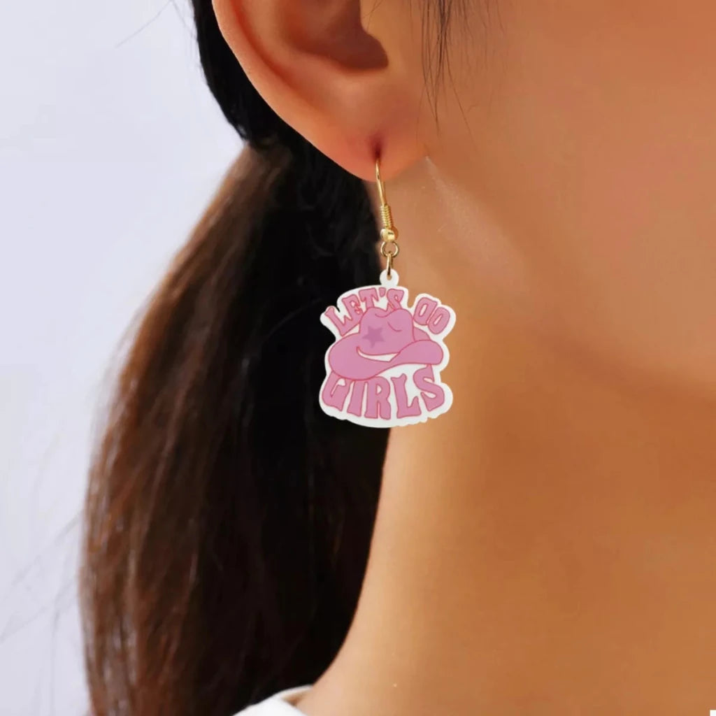 Cowgirl Hat Dangle Earrings - Pink by Trendsi from FREYA’S CLOSET