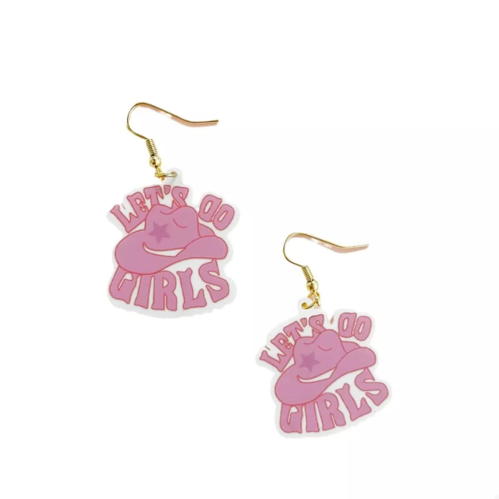Cowgirl Hat Dangle Earrings - Pink by Trendsi from FREYA’S CLOSET