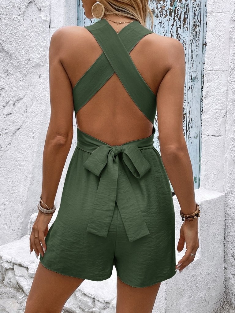 Crisscross Back Sleeveless Romper - Moss by Trendsi from FREYA’S CLOSET