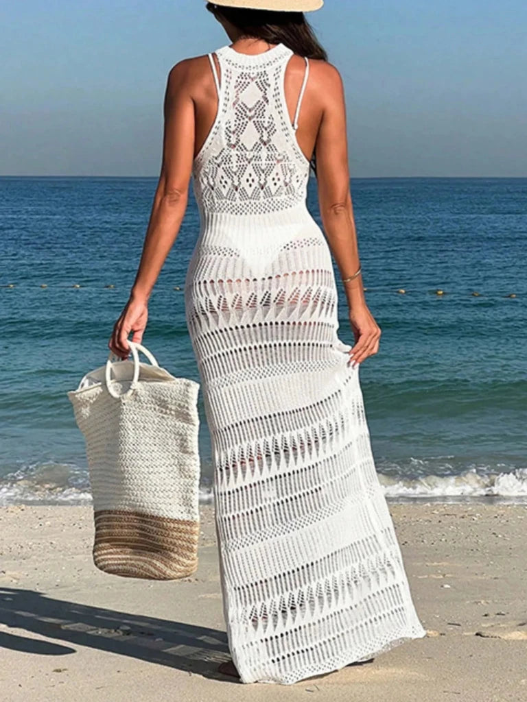 Crochet Sleeveless Split Cover - Up Maxi Dress - White by Trendsi from FREYA’S CLOSET