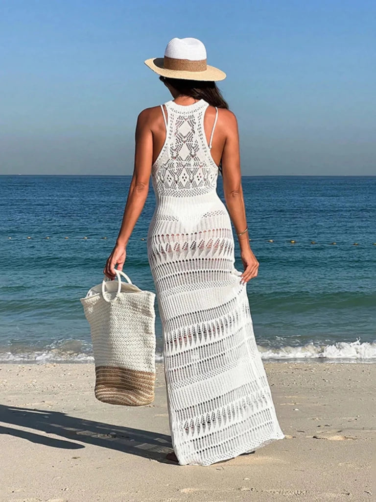 Crochet Sleeveless Split Cover - Up Maxi Dress - White by Trendsi from FREYA’S CLOSET