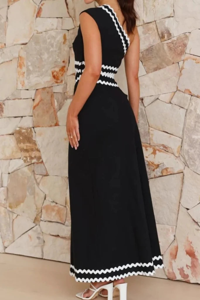Cutout Contrast Trim Single Shoulder Dress - Black by Trendsi from FREYA’S CLOSET