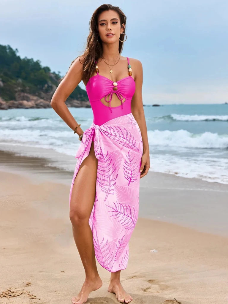 Cutout Sweetheart Neck One - Piece Swimwear and Cover - Up Swim Set - Hot Pink by Trendsi from FREYA’S CLOSET