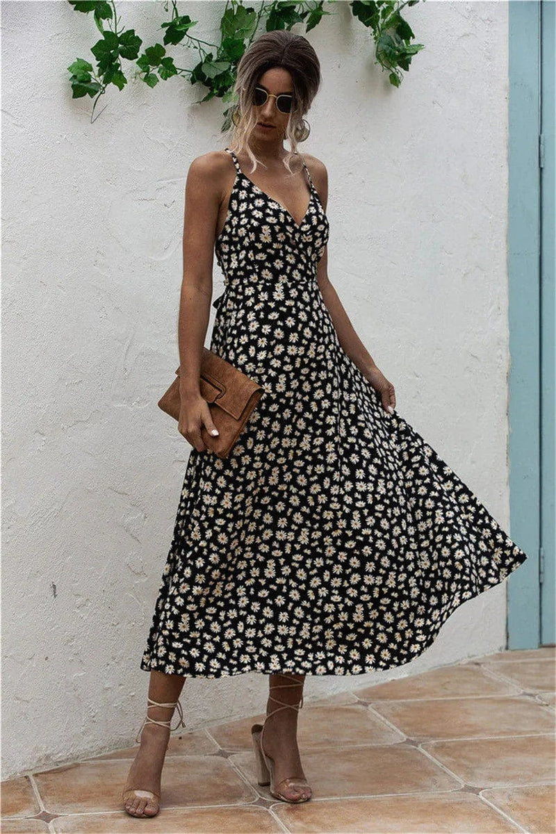 Trendsi Dresses Daisy Print Surplice Midi Cami Dress