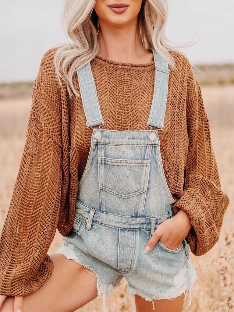 Distressed denim overall shorts, view 2