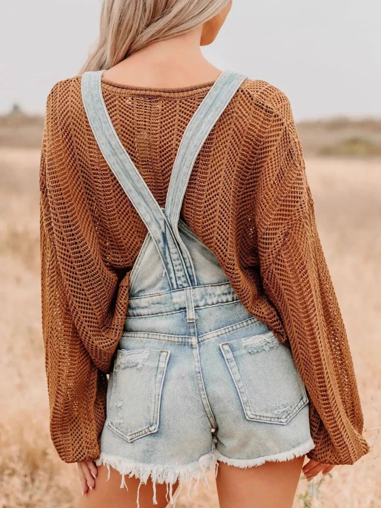 Distressed denim overall shorts, view 6