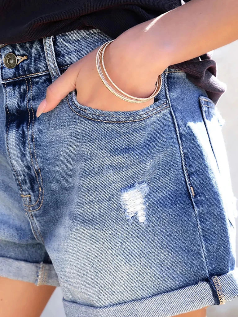 Distressed Denim Shorts - Royal Blue by Trendsi from FREYA’S CLOSET