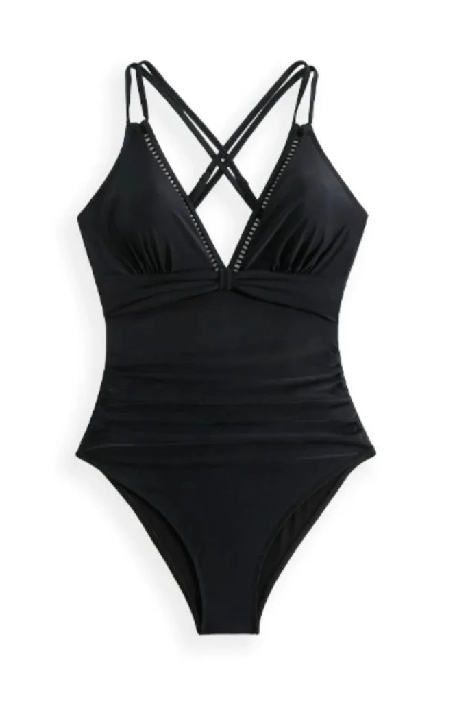 Double Spaghetti Strap One - Piece Swimwear - Black by Trendsi from FREYA’S CLOSET