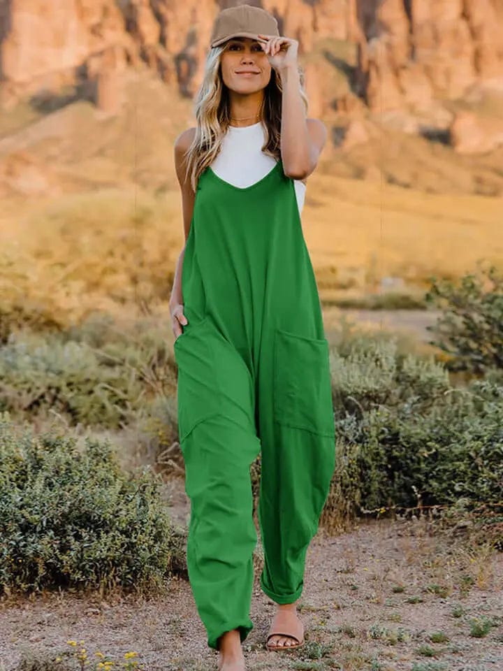 Trendsi Jumpsuits Green / S Double Take Full Size Sleeveless V-Neck Pocketed Jumpsuit