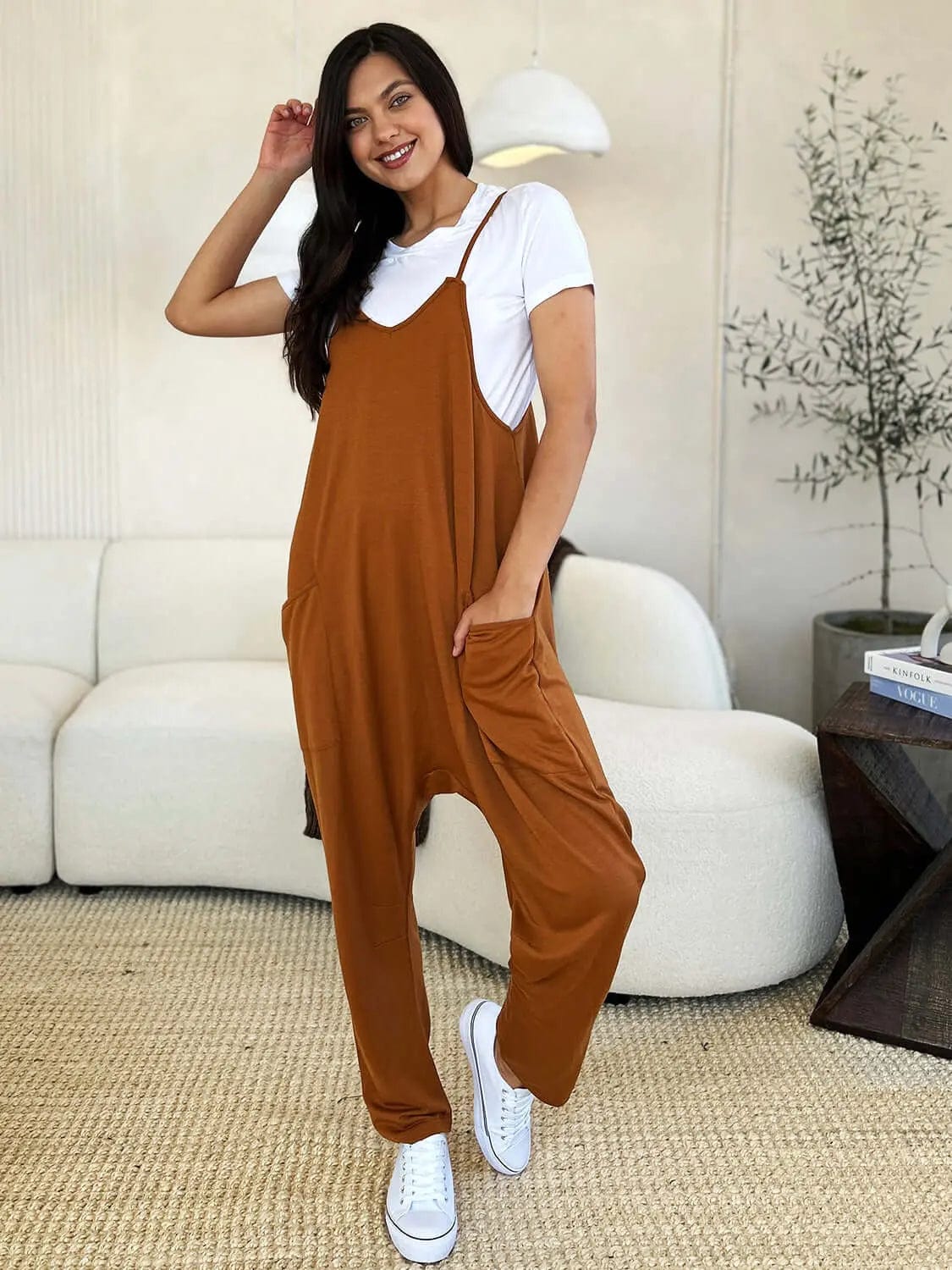 Trendsi Jumpsuits Double Take Full Size Sleeveless V-Neck Pocketed Jumpsuit