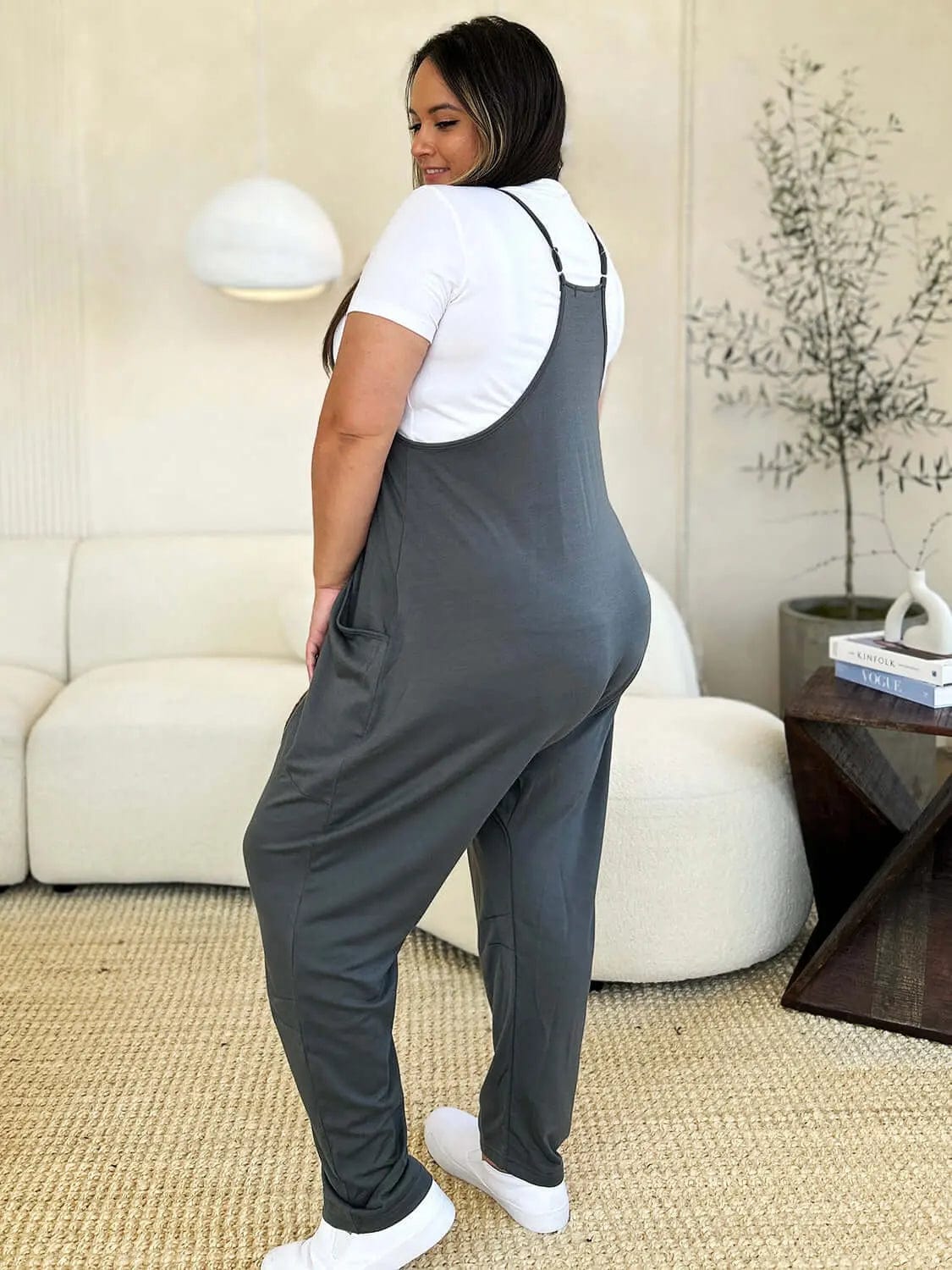 Trendsi Jumpsuits Double Take Full Size Sleeveless V-Neck Pocketed Jumpsuit