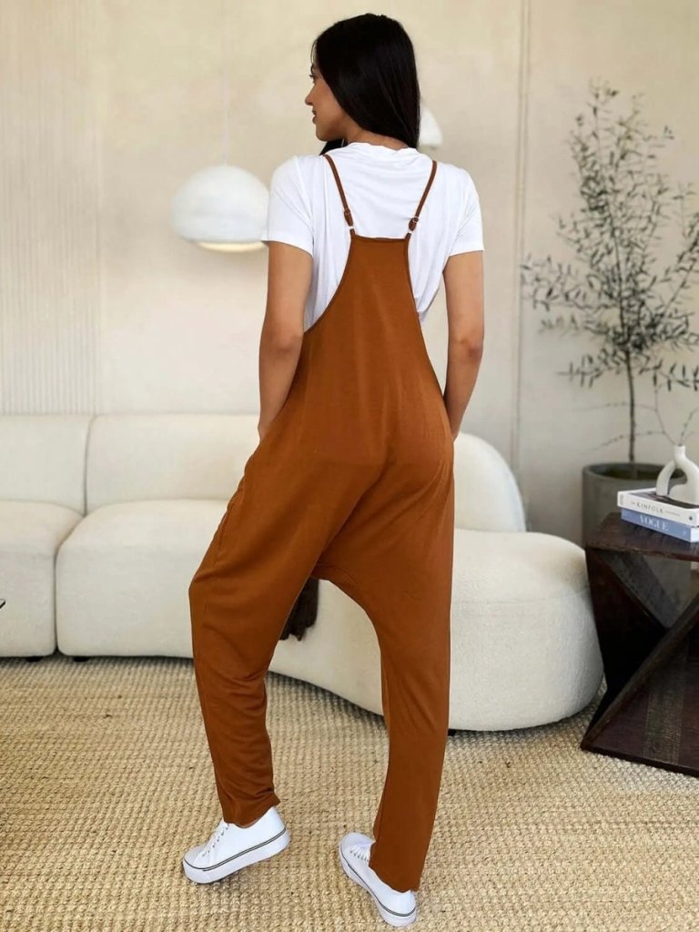 Double Take Full Size Sleeveless V - Neck Pocketed Jumpsuit - Caramel by Trendsi from FREYA’S CLOSET