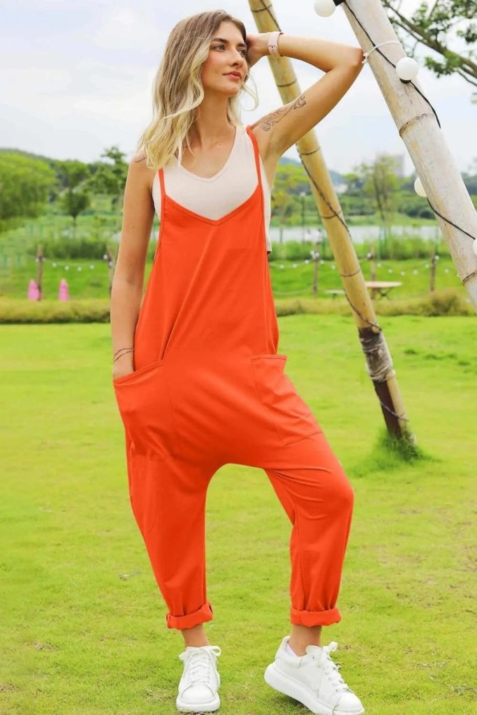 Double Take Full Size Sleeveless V - Neck Pocketed Jumpsuit - Orange by Trendsi from FREYA’S CLOSET