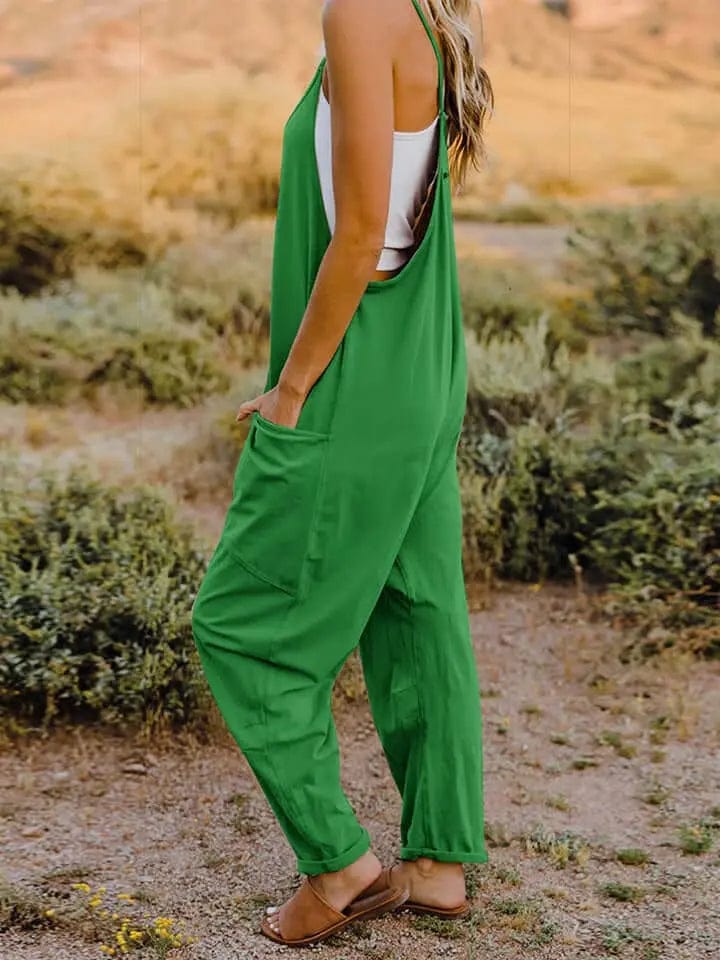 Double Take Full Size Sleeveless V - Neck Pocketed Jumpsuit - Green by Trendsi from FREYA’S CLOSET