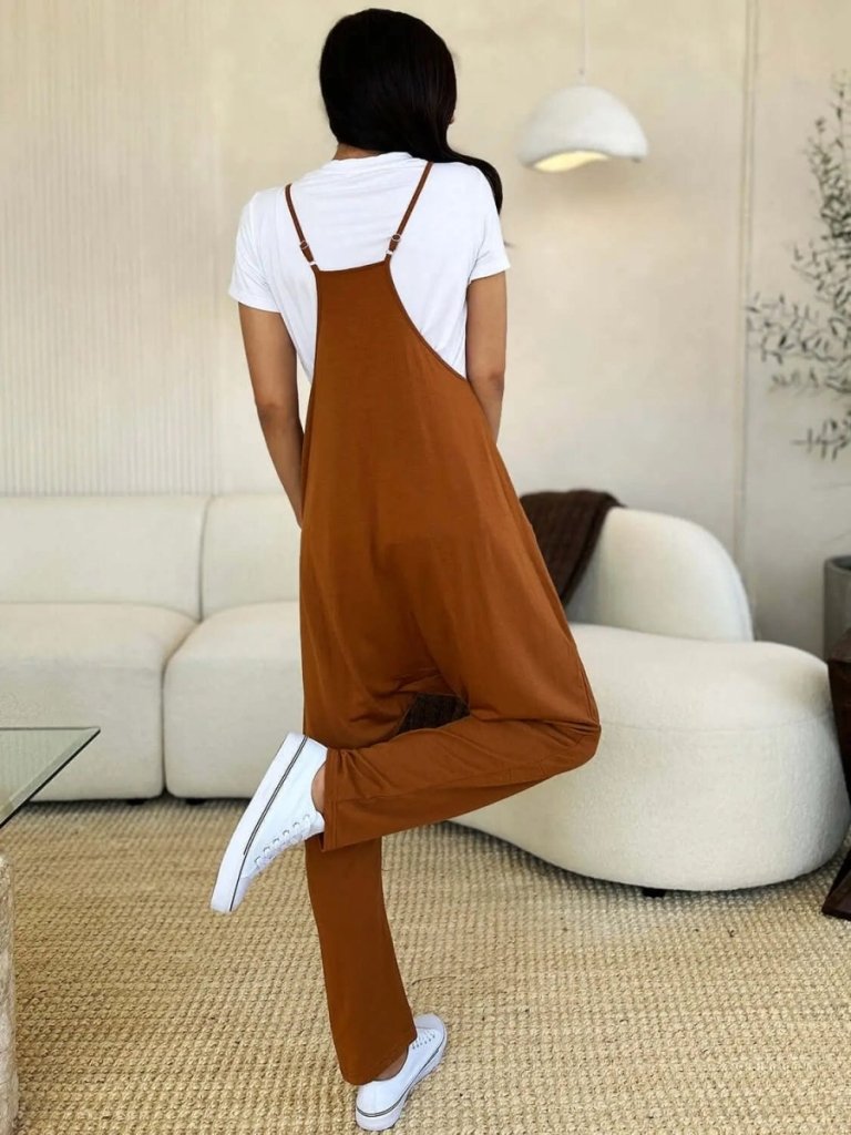 Double Take Full Size Sleeveless V - Neck Pocketed Jumpsuit - Caramel by Trendsi from FREYA’S CLOSET