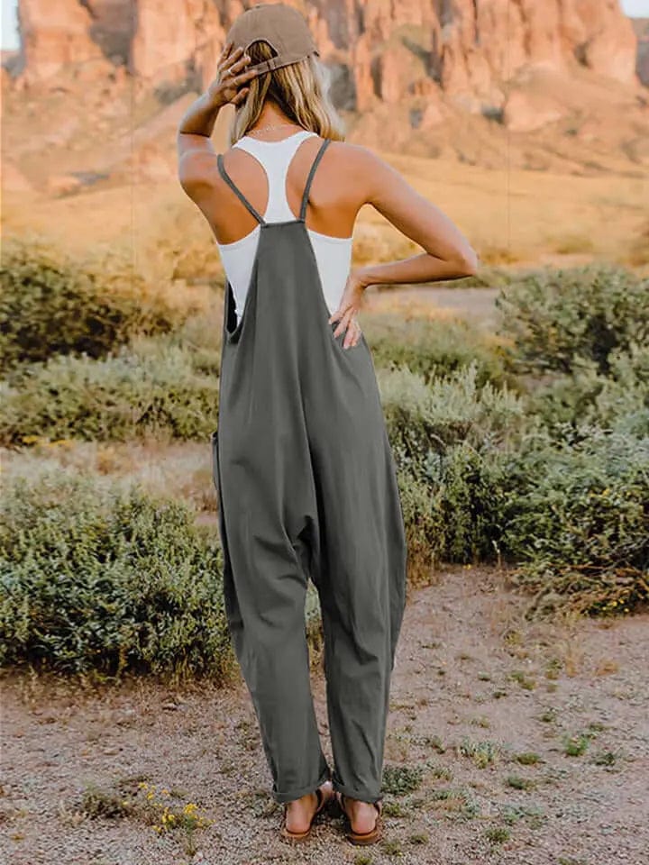 Double Take Full Size Sleeveless V - Neck Pocketed Jumpsuit - Dark Gray by Trendsi from FREYA’S CLOSET